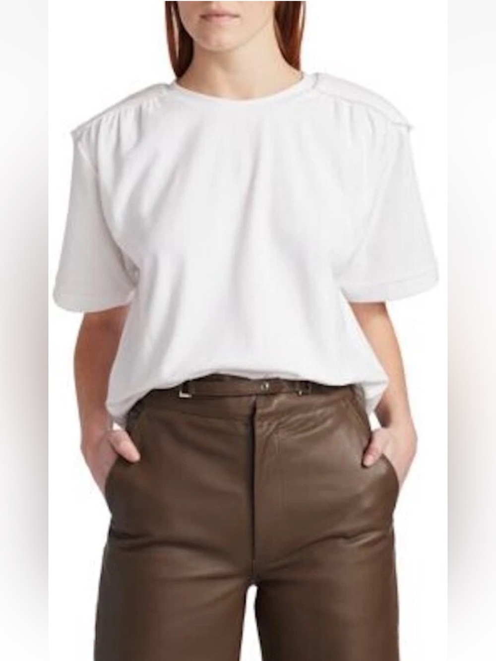 REMAIN Verona Piped Padded Shoulder T-Shirt White Size US 8 NWT